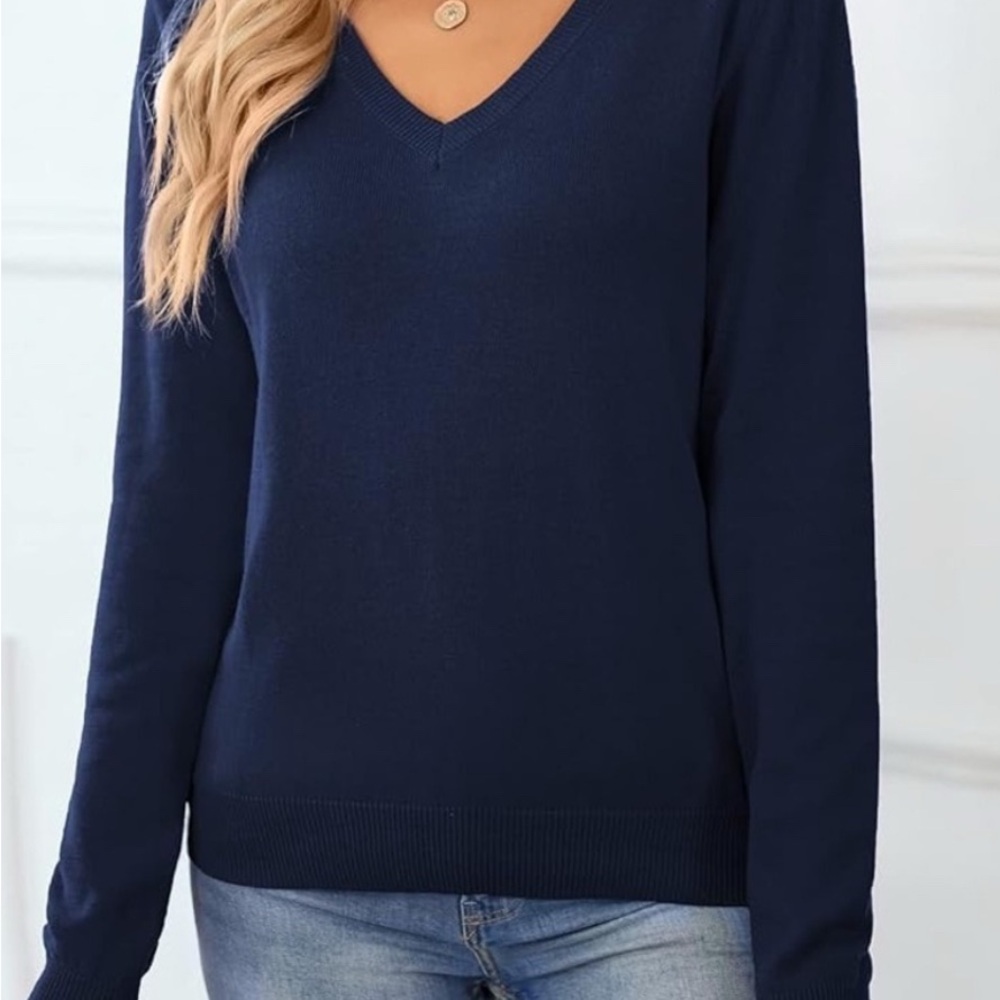 GAP - Navy Blue V-Neck Ribbed Sweater